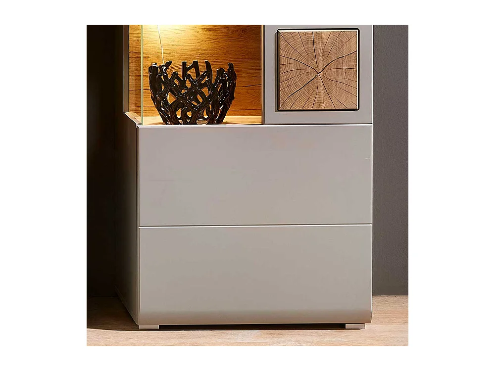 Wohnzimmer Vitrine in Grau und Eiche Optik 65 cm breit
