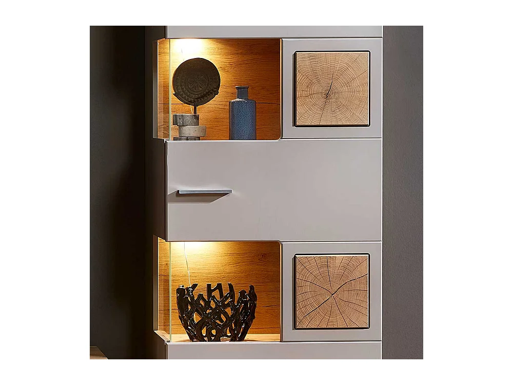 Wohnzimmer Vitrine in Grau und Eiche Optik 65 cm breit