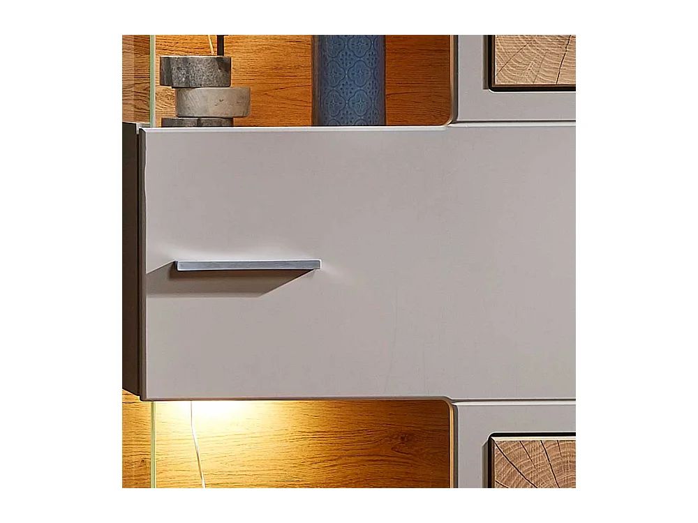 Wohnzimmer Vitrine in Grau und Eiche Optik 65 cm breit