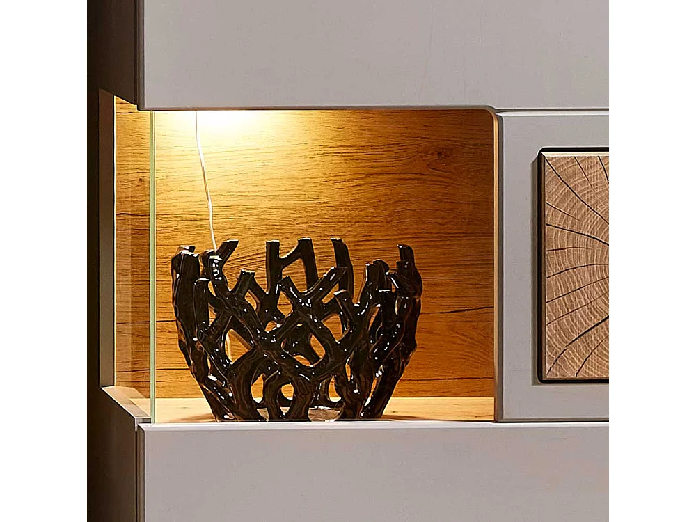 Wohnzimmer Vitrine in Grau und Eiche Optik 65 cm breit