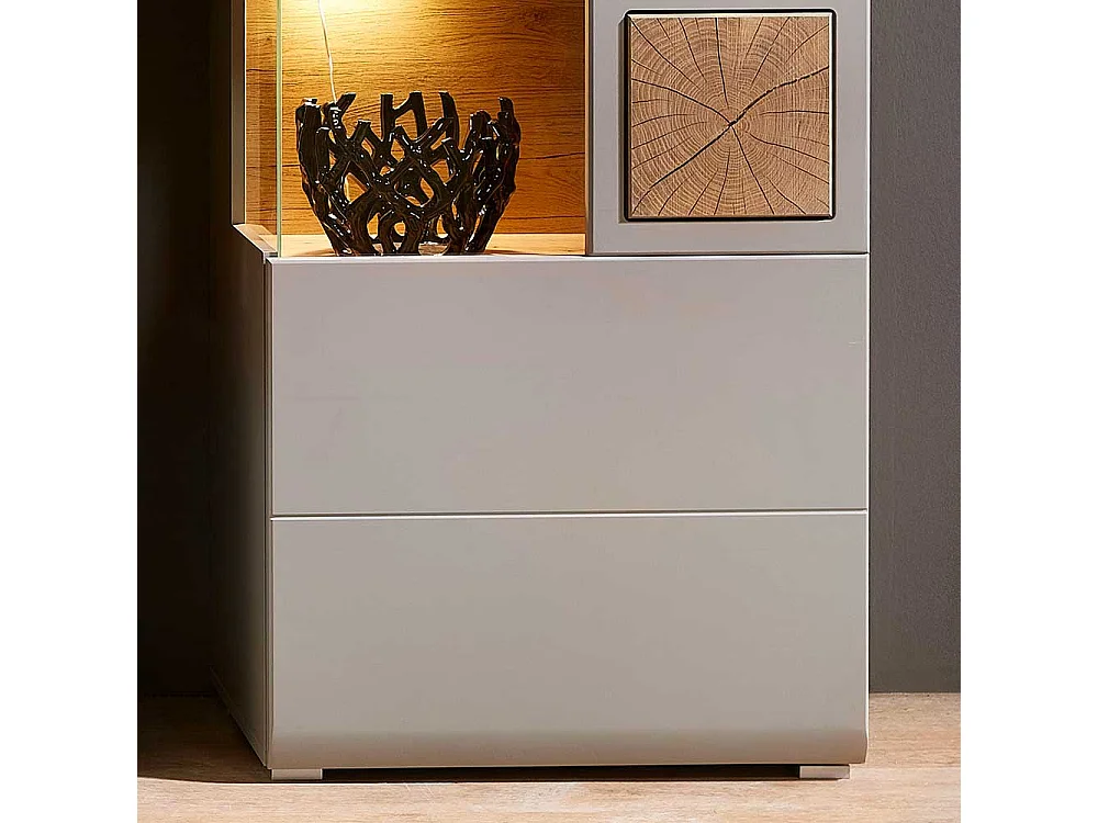 Wohnzimmer Vitrine in Grau und Eiche Optik 65 cm breit