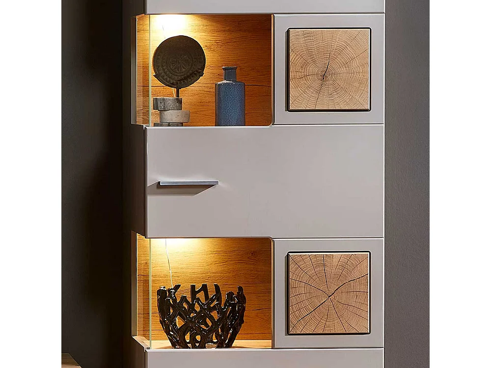 Wohnzimmer Vitrine in Grau und Eiche Optik 65 cm breit