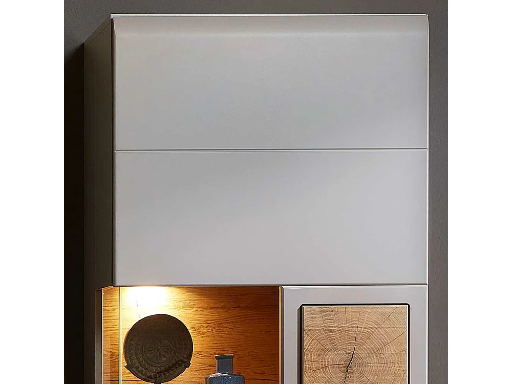 Wohnzimmer Vitrine in Grau und Eiche Optik 65 cm breit