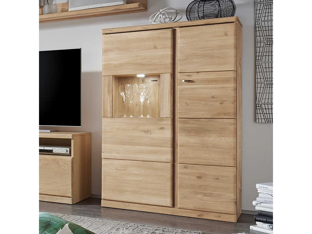 Vitrine mit LED Beleuchtung Wildeiche Bianco