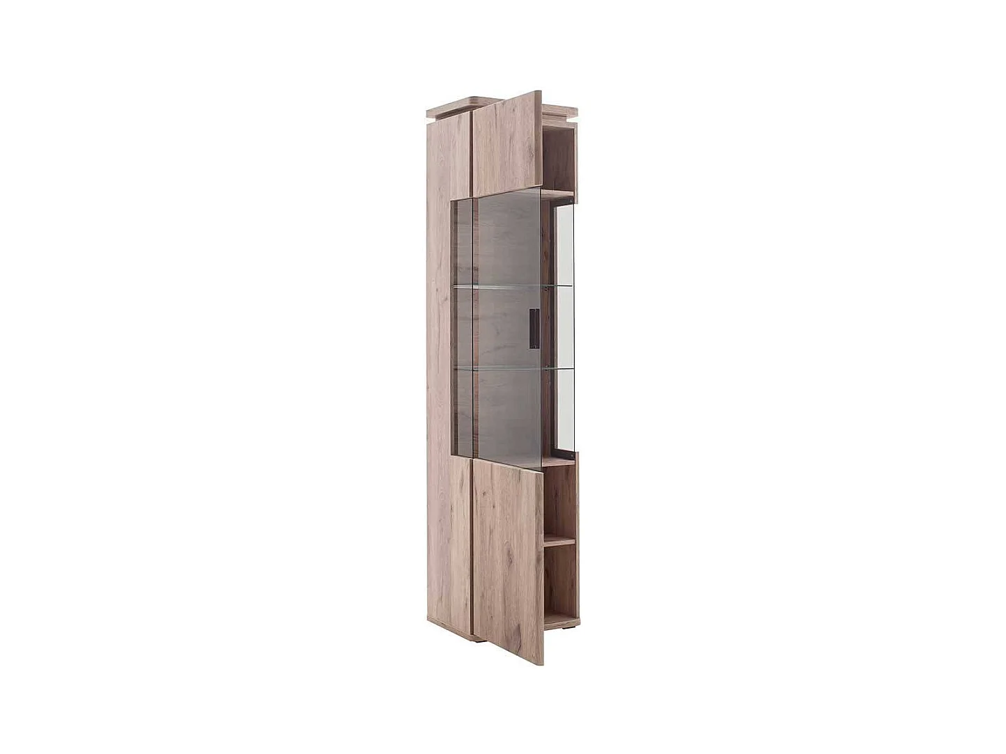 Hohe Schrank Vitrine in Wildeichefarben LED Beleuchtung