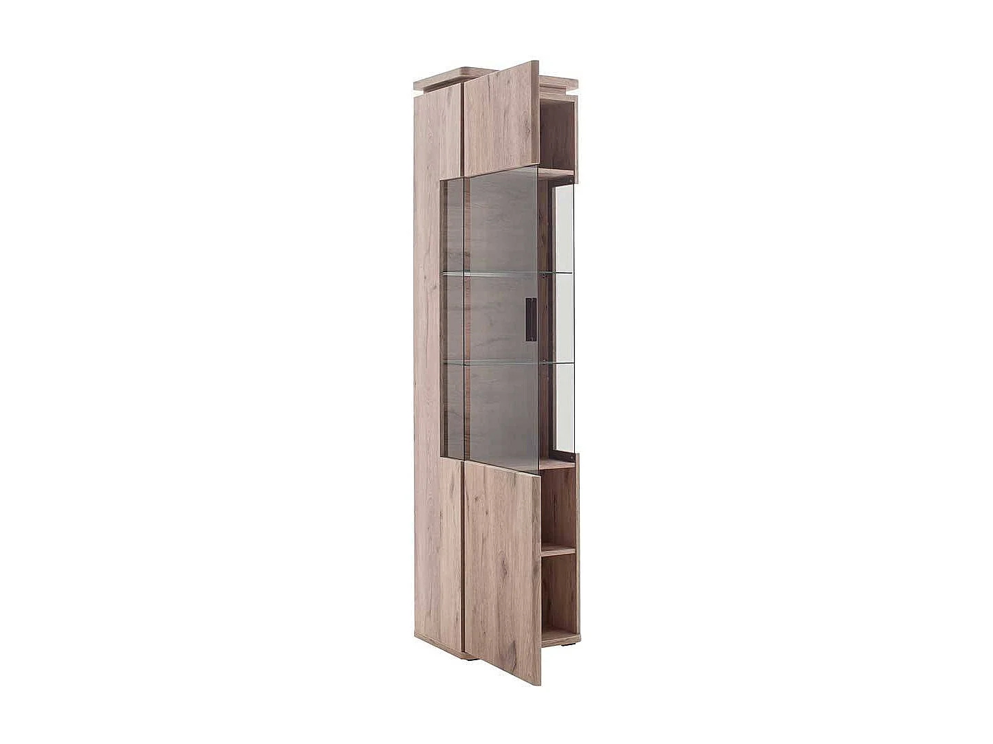 Hohe Schrank Vitrine in Wildeichefarben LED Beleuchtung