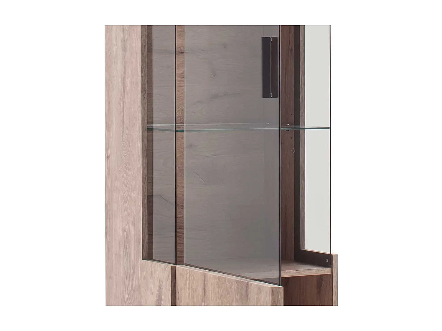 Hohe Schrank Vitrine in Wildeichefarben LED Beleuchtung