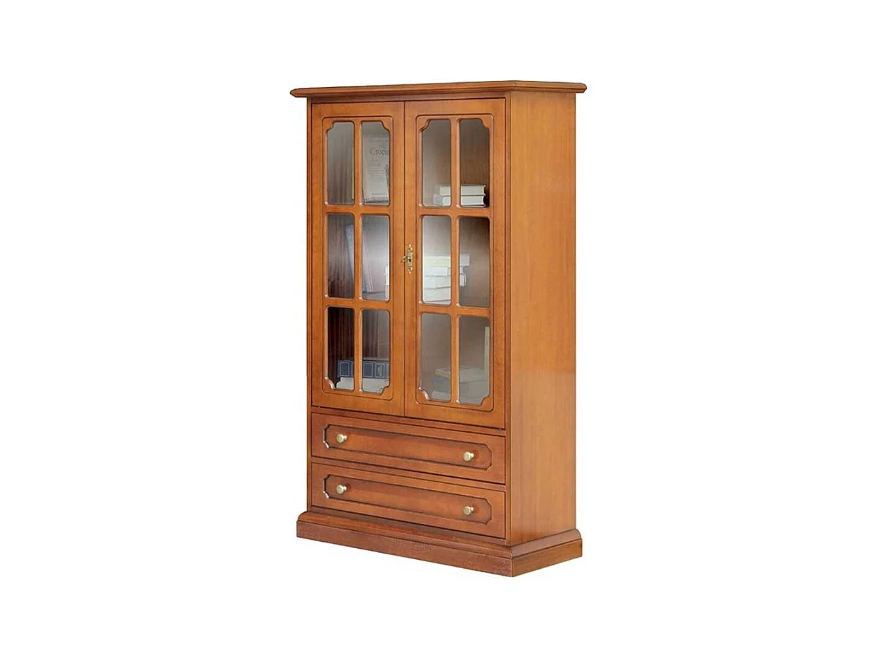 Vitrinenschrank mit Schubladen in Nussbaumfarben klassischen Stil