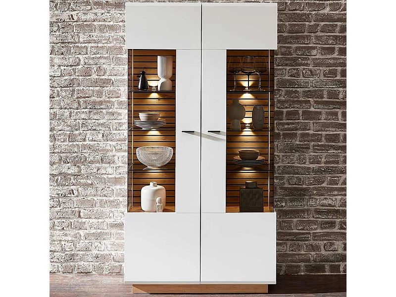 Esszimmer Vitrine zweifarbig in modernem Design 190 cm hoch
