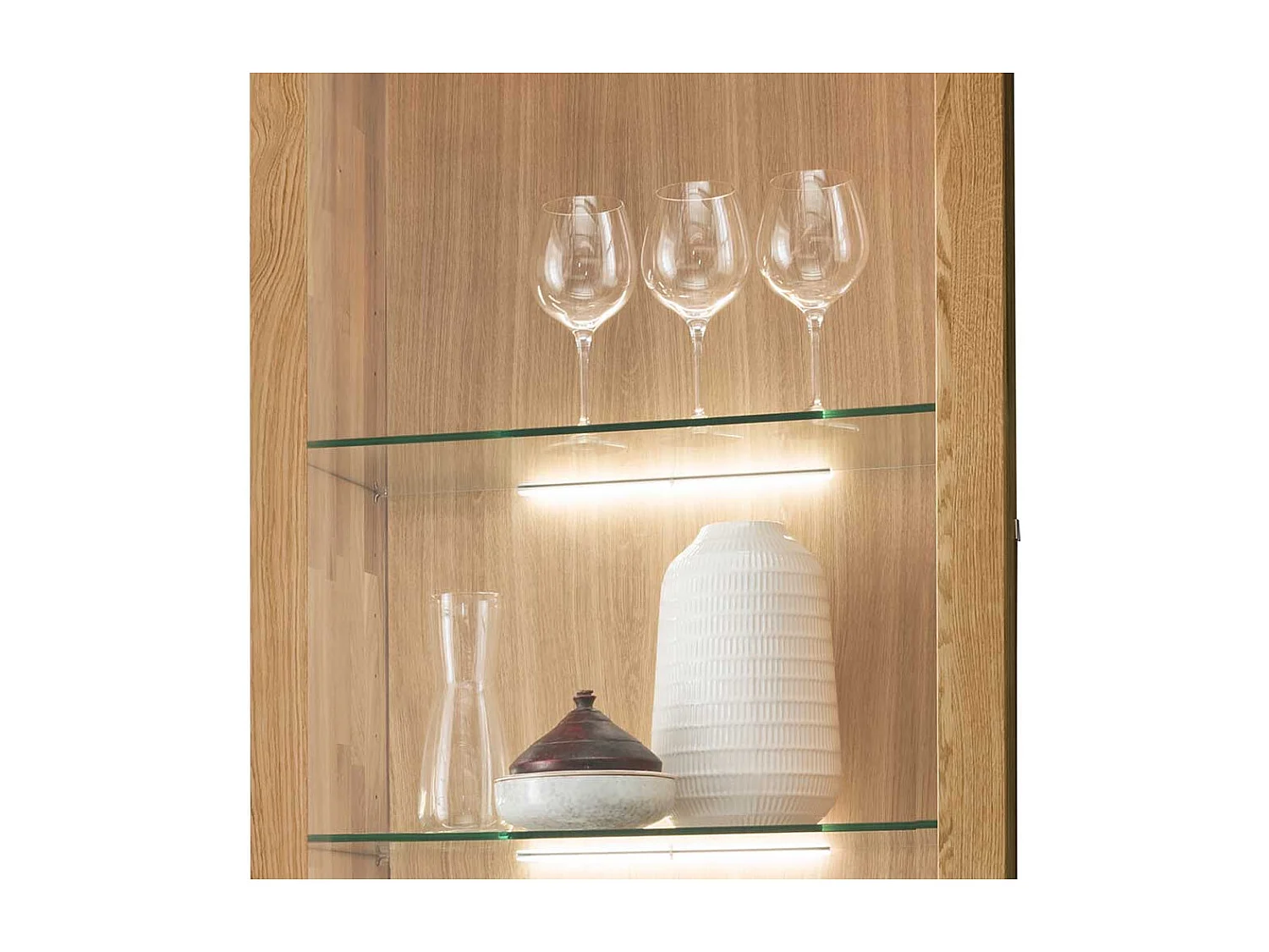 Wildeiche Vitrine in modernem Design 2 Türen mit Soft Close