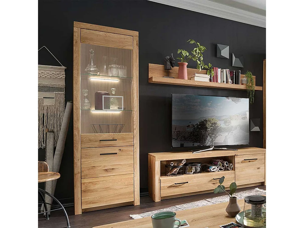 Wildeiche Vitrine in modernem Design 2 Türen mit Soft Close