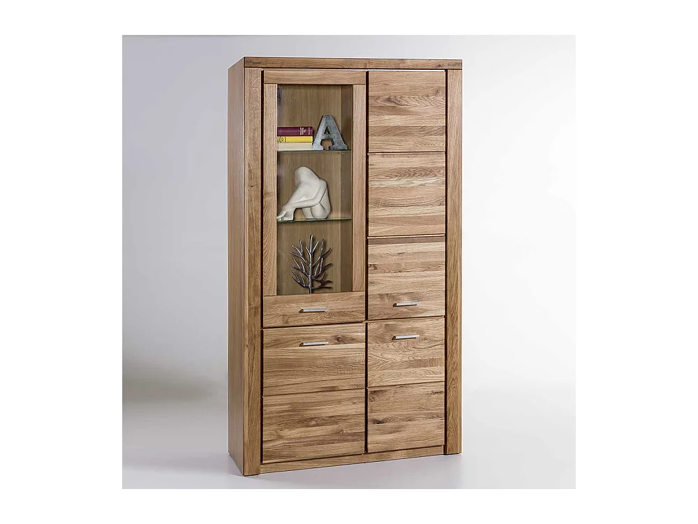Wohnzimmer Vitrinenschrank aus Wildeiche teilmassiv 200 cm hoch