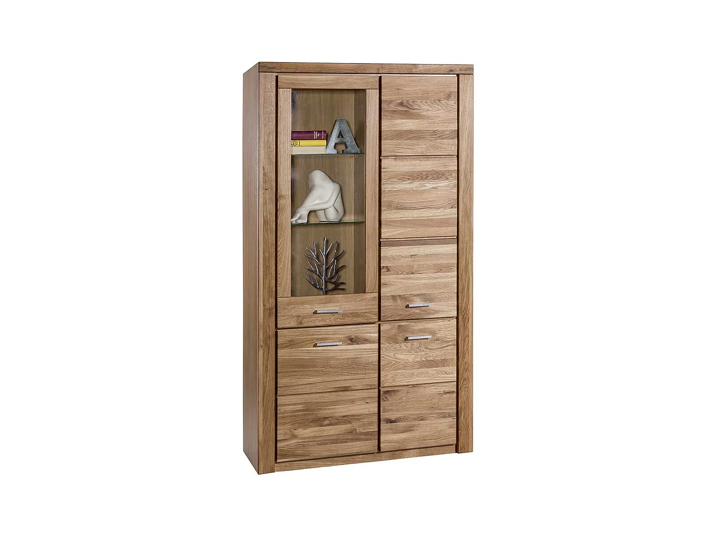 Wohnzimmer Vitrinenschrank aus Wildeiche teilmassiv 200 cm hoch