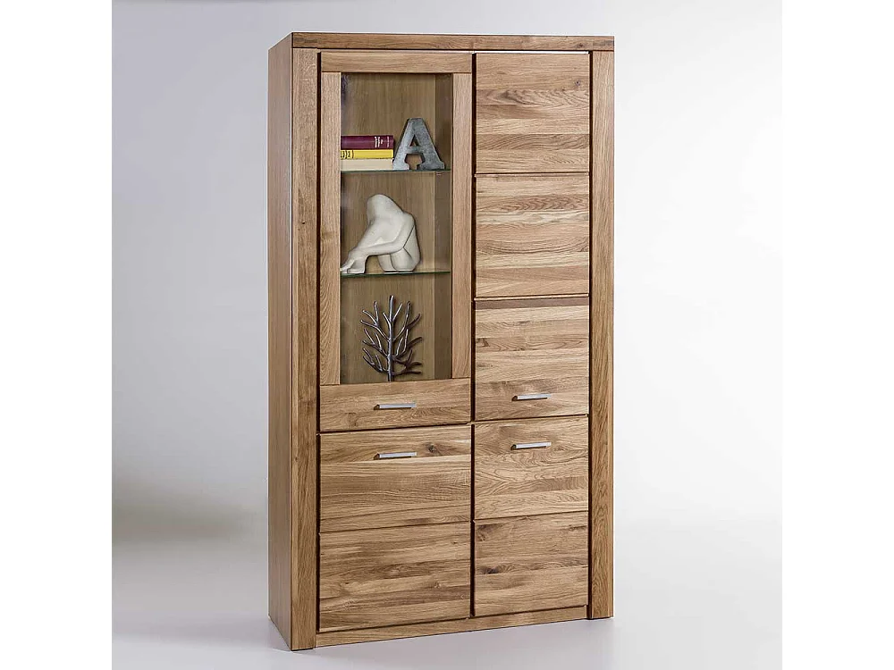 Wohnzimmer Vitrinenschrank aus Wildeiche teilmassiv 200 cm hoch