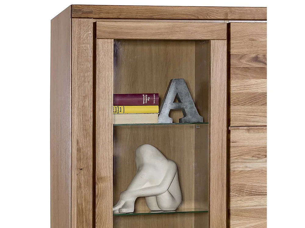 Wohnzimmer Vitrinenschrank aus Wildeiche teilmassiv 200 cm hoch