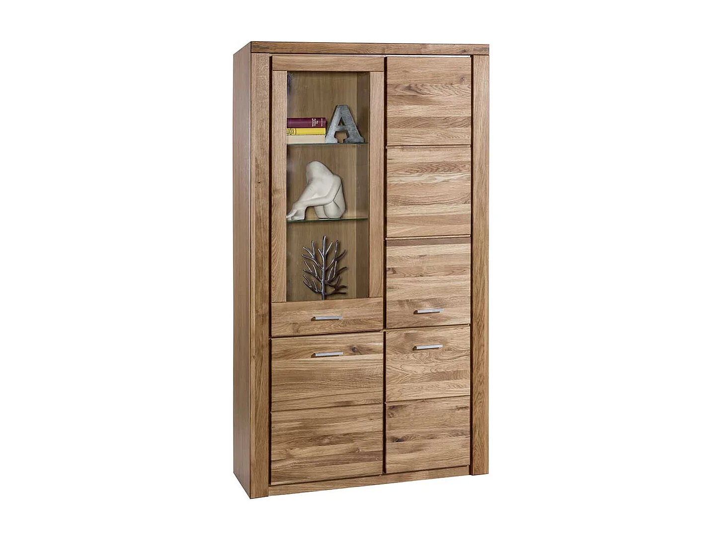 Wohnzimmer Vitrinenschrank aus Wildeiche teilmassiv 200 cm hoch