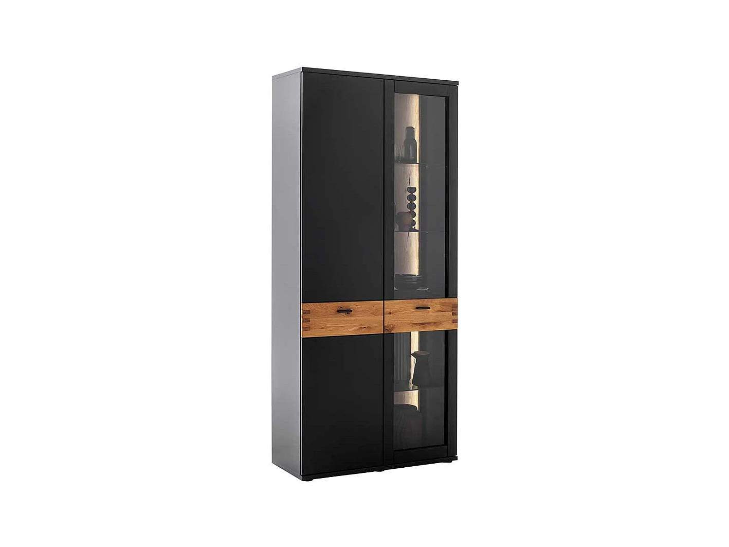 Moderne Schrank Vitrine in Wildeichefarben Schwarzgrau