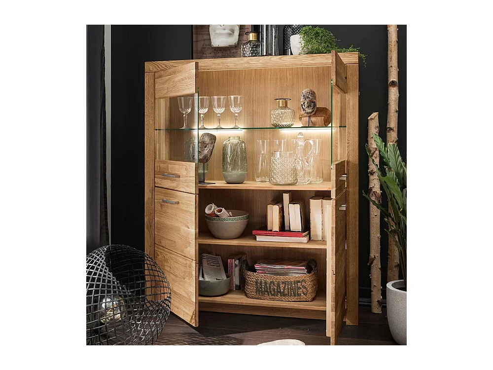 Highboard Vitrine 2 Glastüren Wildeiche Massivholz