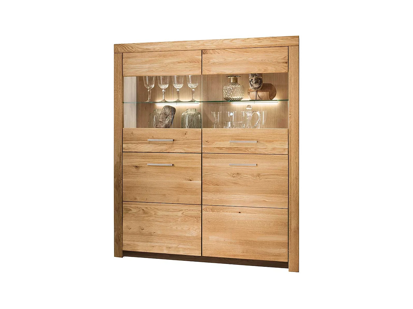 Highboard Vitrine 2 Glastüren Wildeiche Massivholz