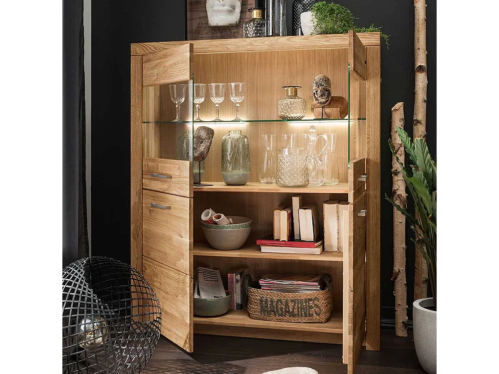 Highboard Vitrine 2 Glastüren Wildeiche Massivholz