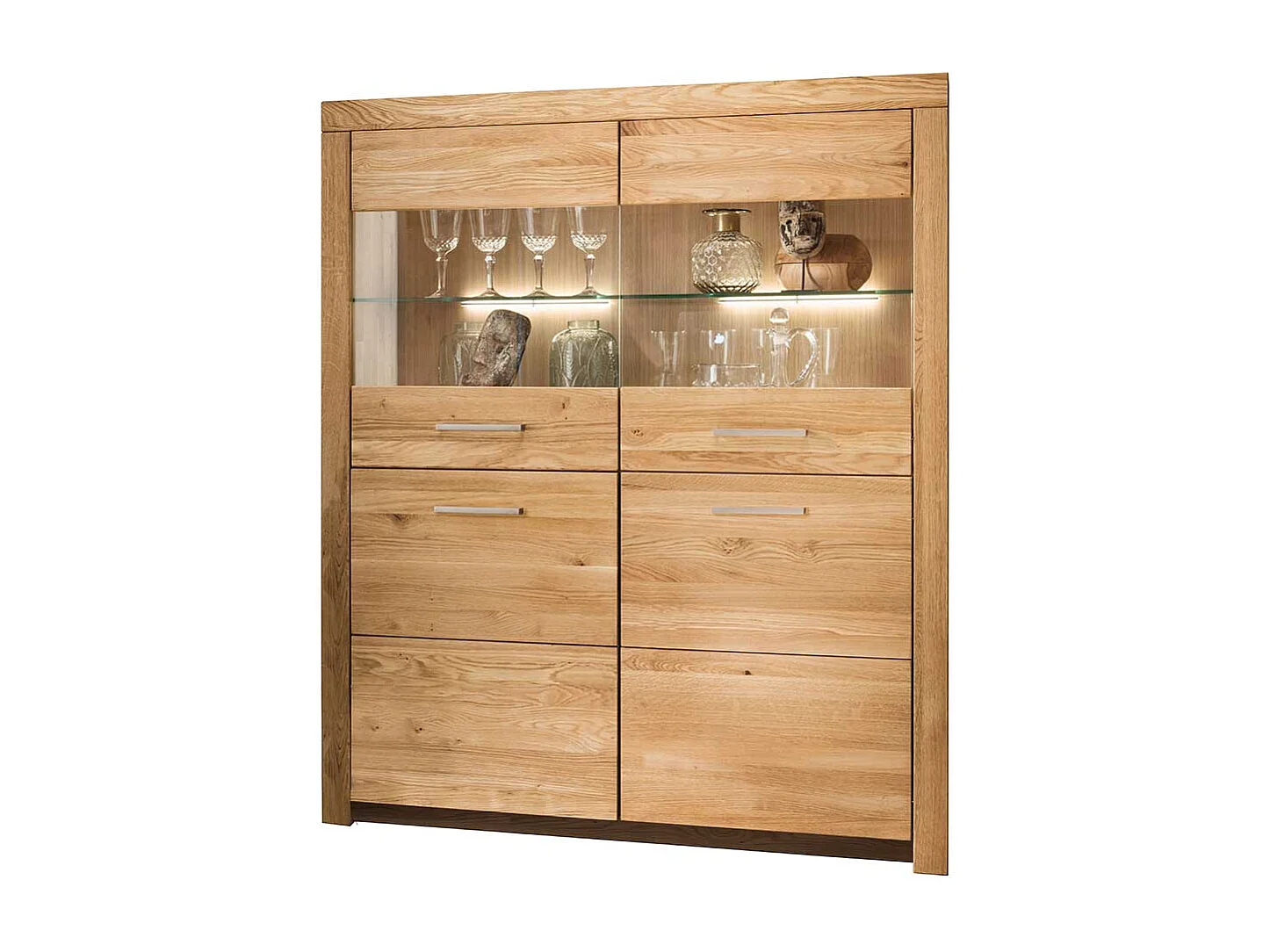 Highboard Vitrine 2 Glastüren Wildeiche Massivholz