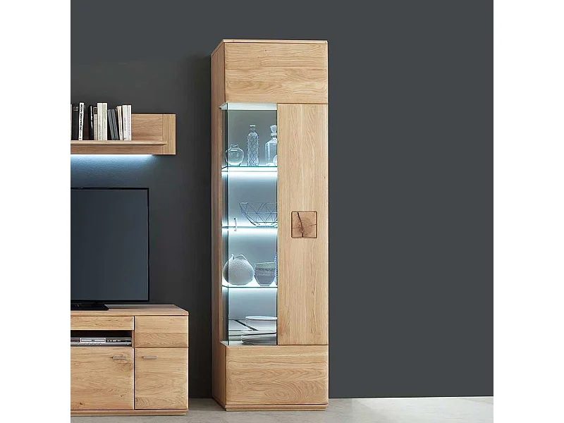 Wohnwand Vitrine aus Eiche Bianco 60 cm