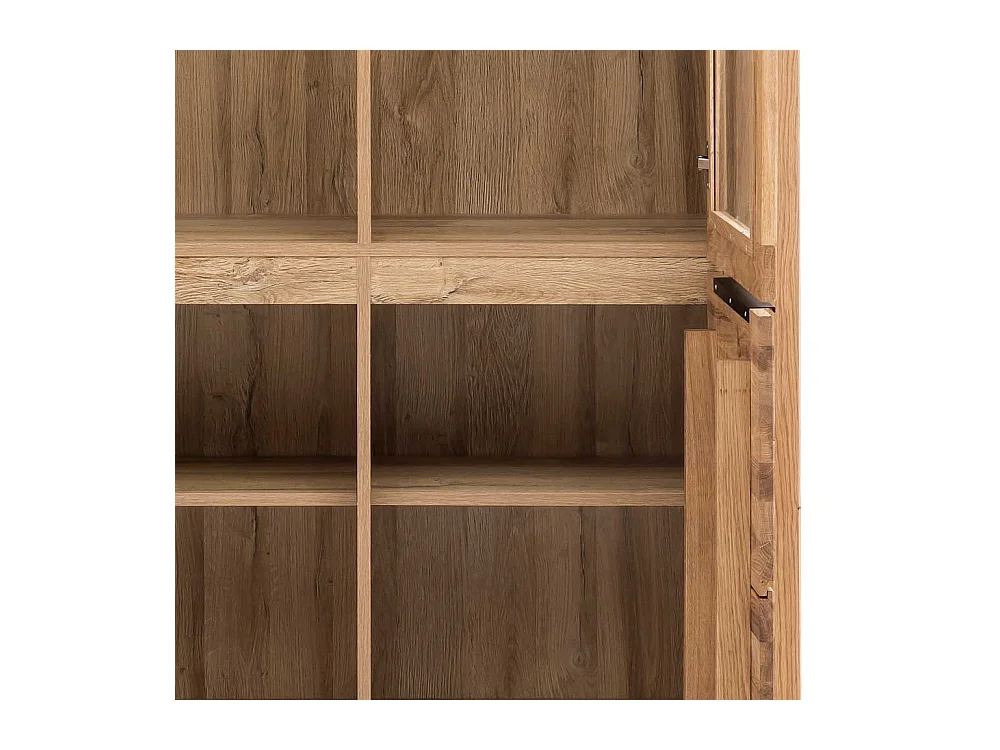 Wohnzimmer Vitrinenschrank in Eichefarben 2 Glastüren 2 Holztüren