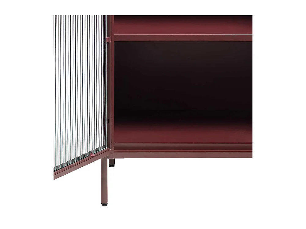 Wohnzimmer Vitrine aus Stahl und Glas Dunkelrot 160 cm hoch