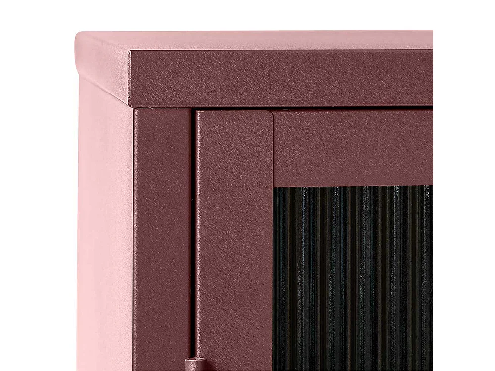 Wohnzimmer Vitrine aus Stahl und Glas Dunkelrot 160 cm hoch