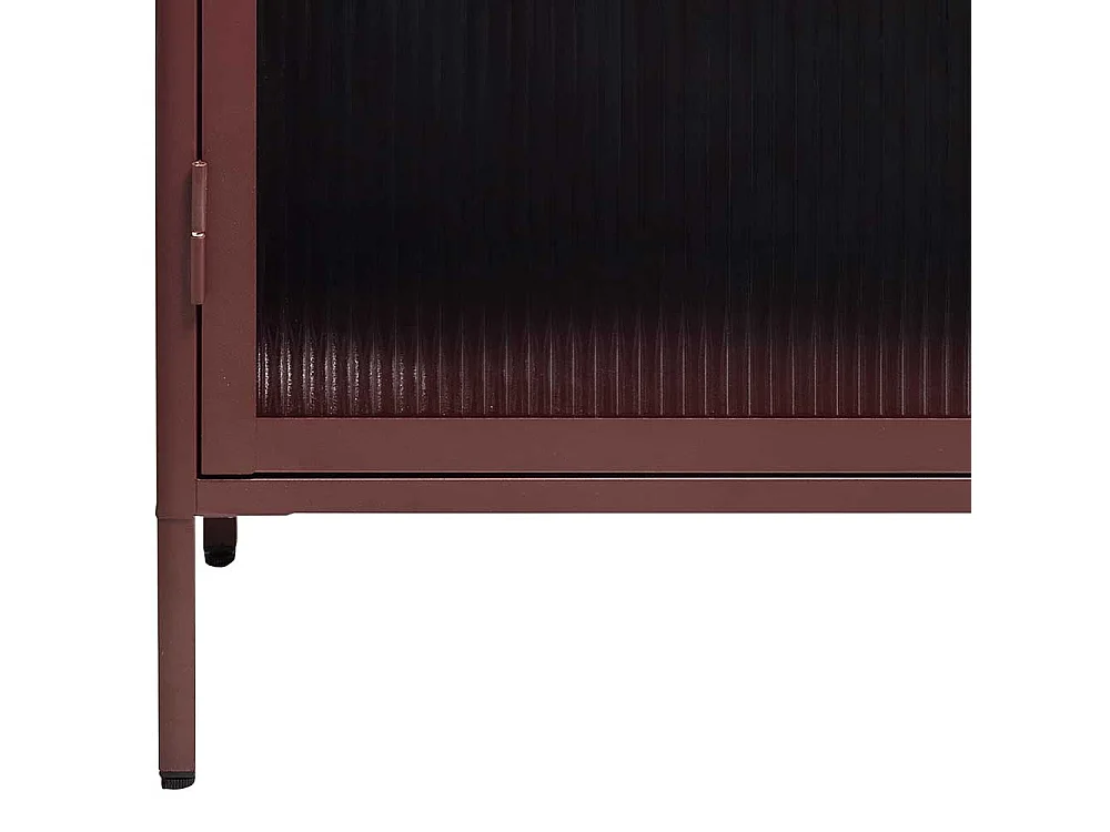 Wohnzimmer Vitrine aus Stahl und Glas Dunkelrot 160 cm hoch