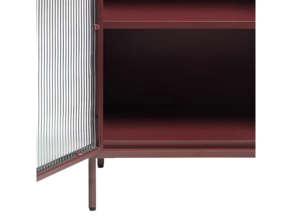 Wohnzimmer Vitrine aus Stahl und Glas Dunkelrot 160 cm hoch