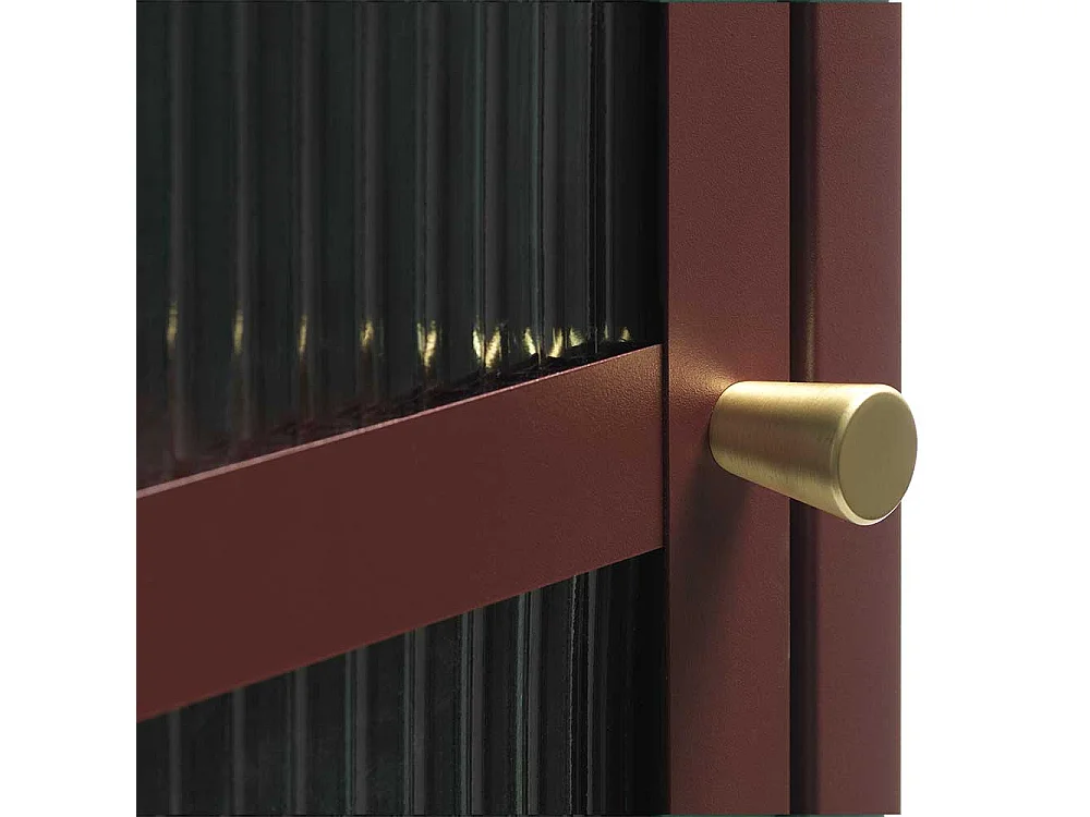 Wohnzimmer Vitrine aus Stahl und Glas Dunkelrot 160 cm hoch