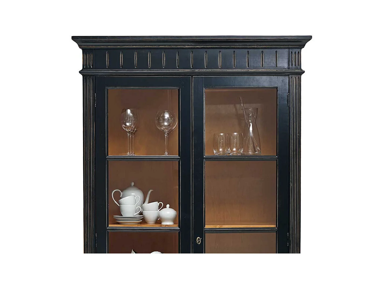 Vitrine in Schwarz Fichte Massivholz