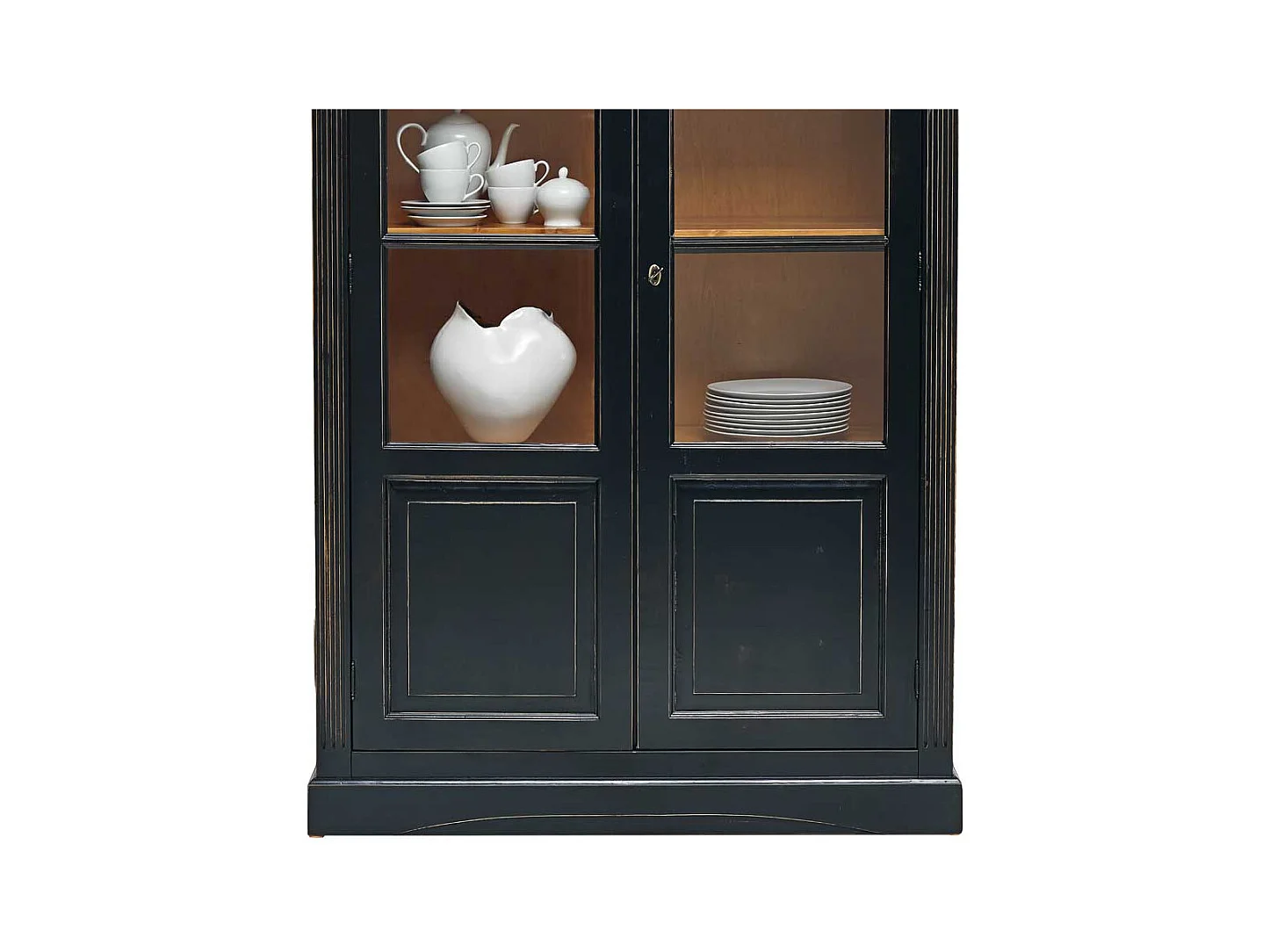 Vitrine in Schwarz Fichte Massivholz