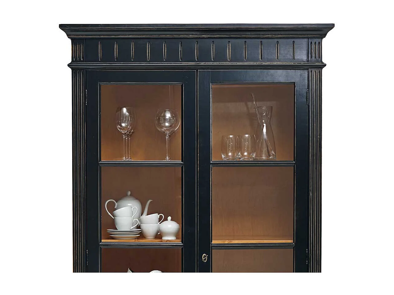 Vitrine in Schwarz Fichte Massivholz