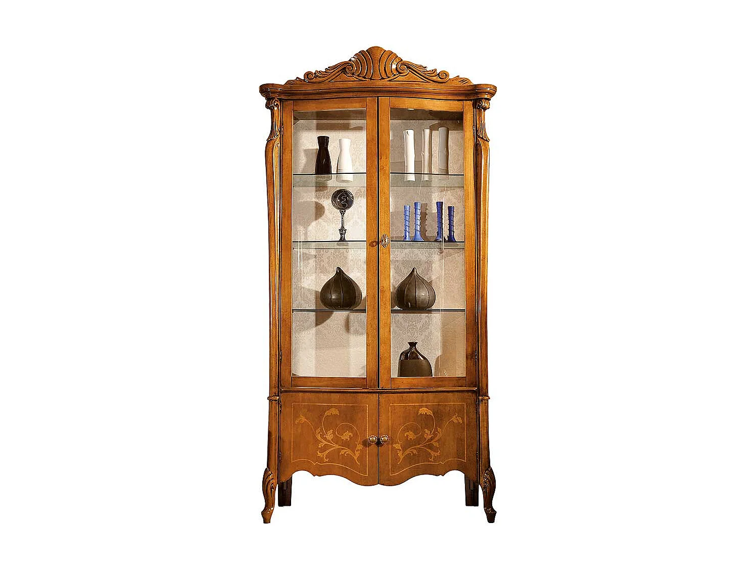 Barocke Esszimmer Vitrine in Nussbaumfarben Glastüren