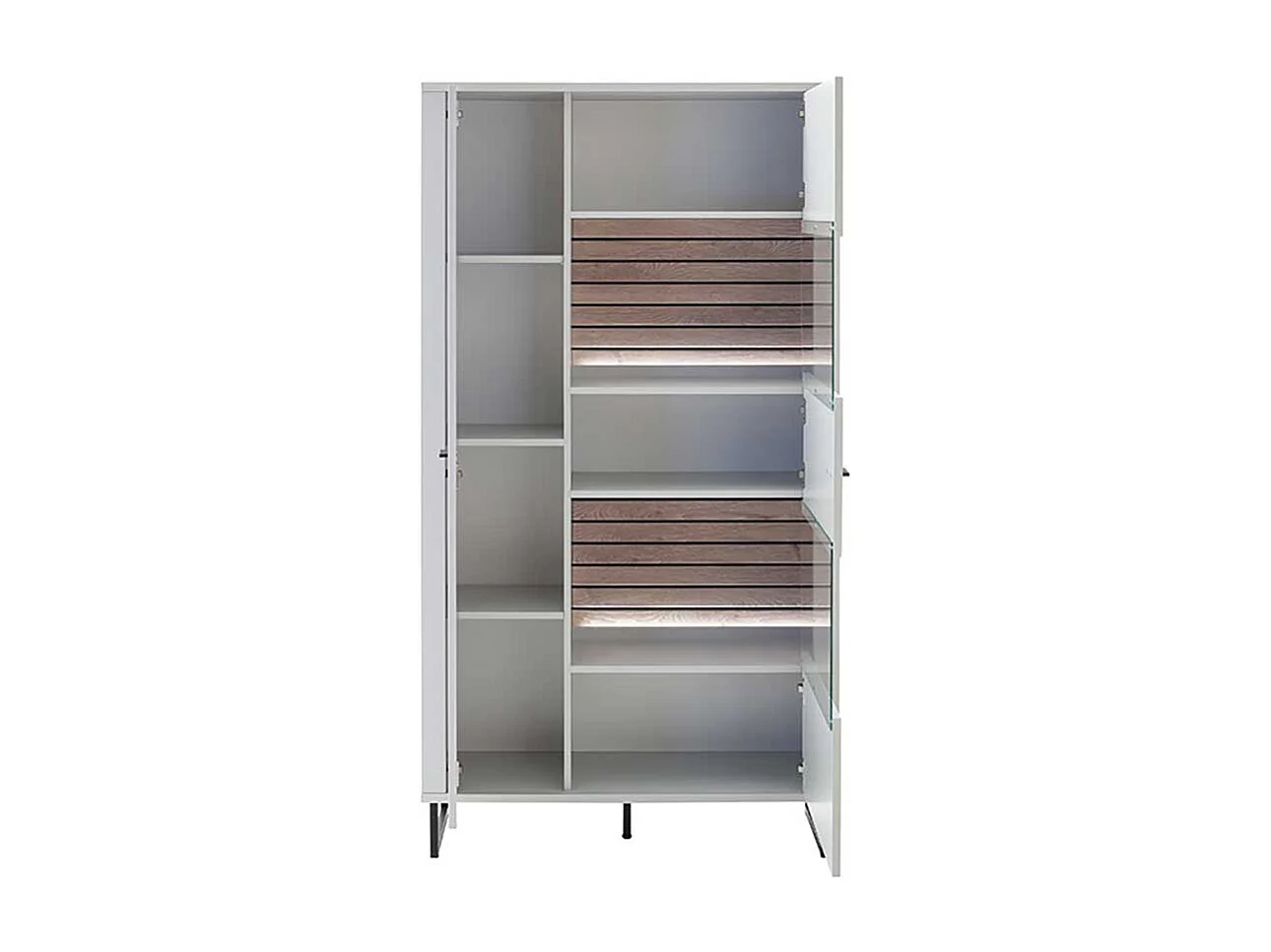 Kombi-Vitrine weiß modern 100 cm breit Bügelgestell aus Metall