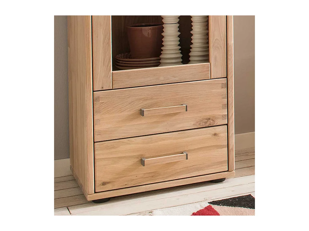 Wohnzimmer Vitrine in Eiche Bianco massiv einer Glastür