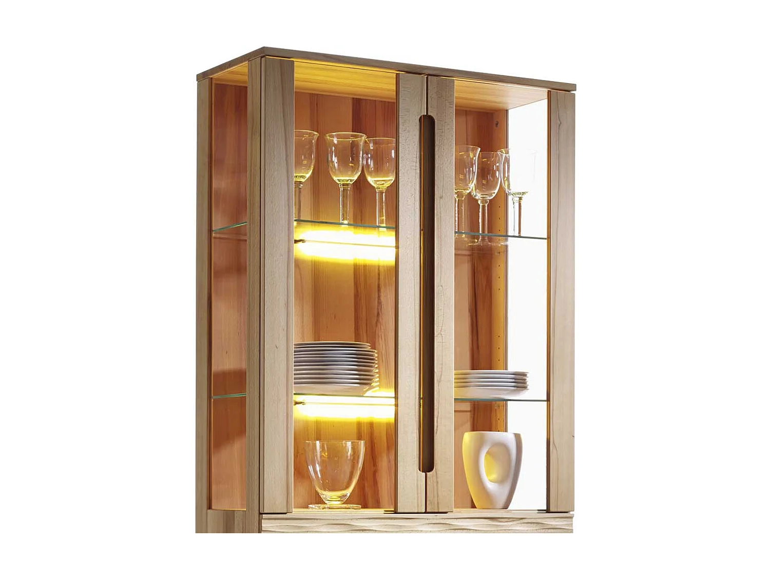 Massivholz Vitrine aus Kernbuche geölt LED Beleuchtung
