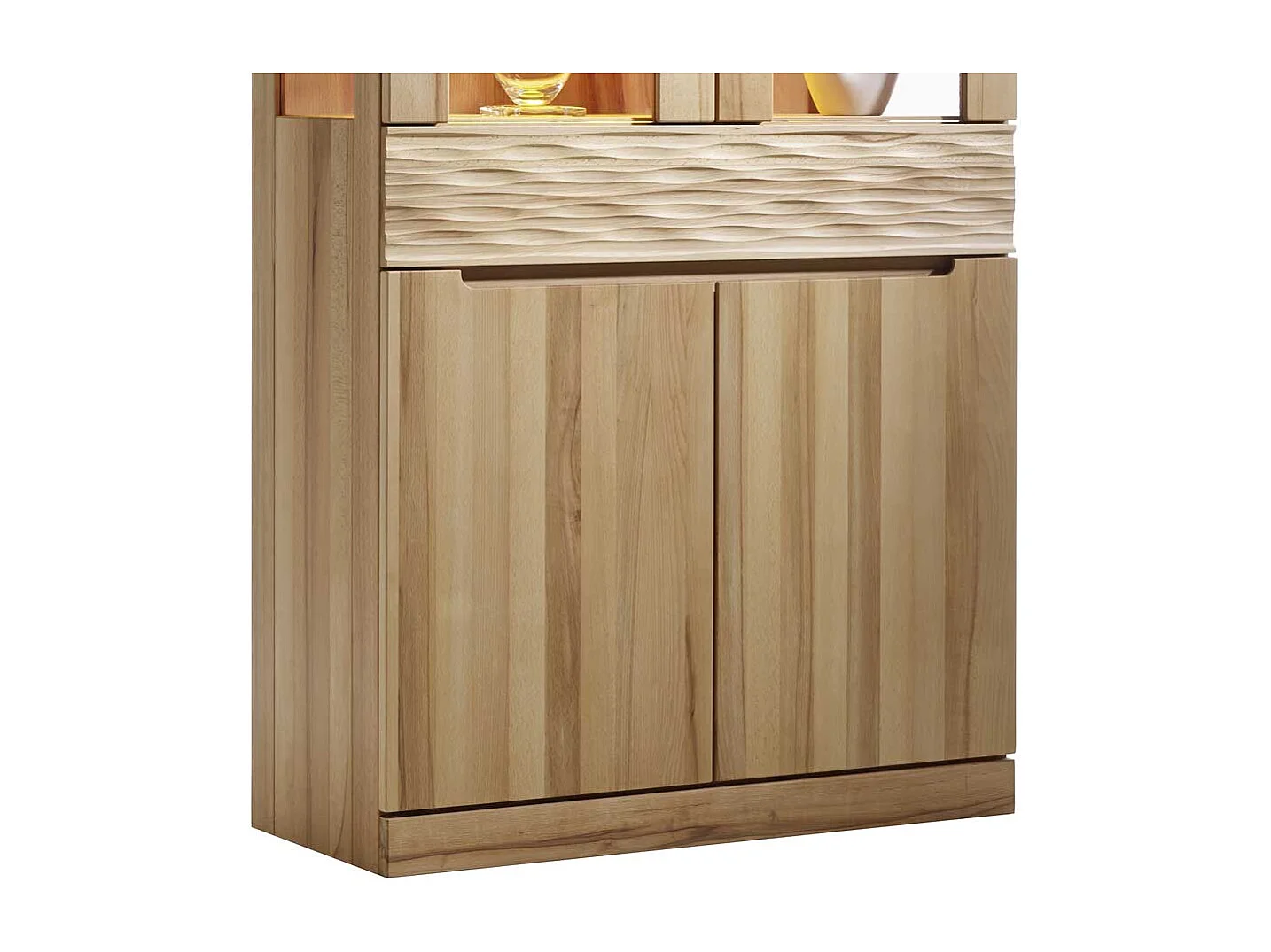 Massivholz Vitrine aus Kernbuche geölt LED Beleuchtung