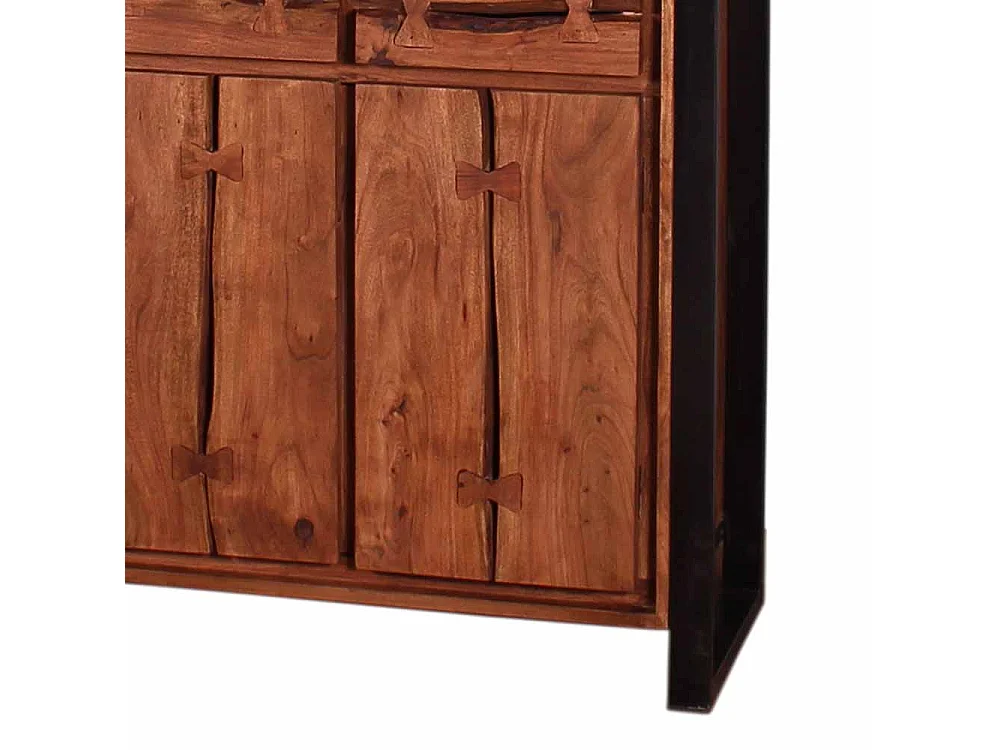 Vitrinenschrank aus Akazie Massivholz Schwarz Metall