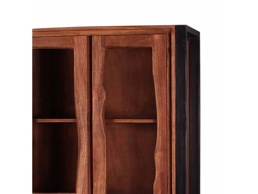 Vitrinenschrank aus Akazie Massivholz Schwarz Metall
