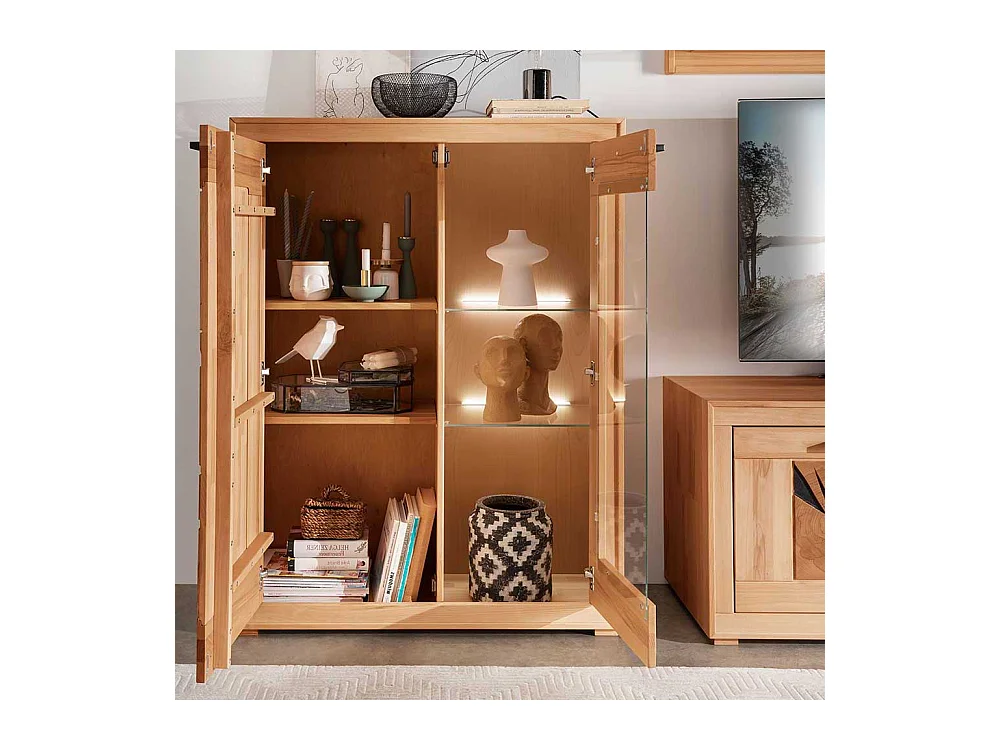 Wohnzimmer Vitrinenschrank massiv aus Kernbuche 135 cm hoch