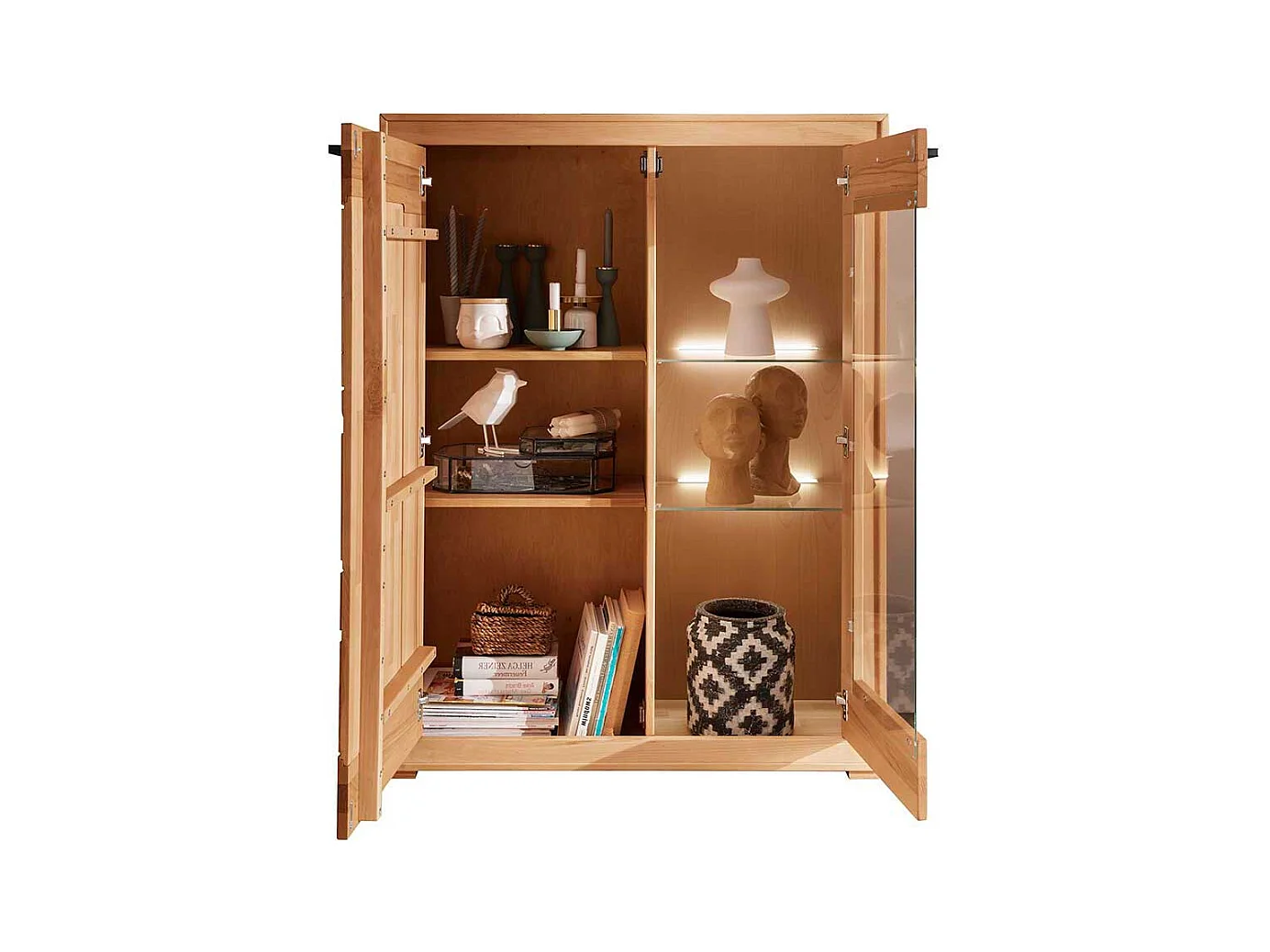 Wohnzimmer Vitrinenschrank massiv aus Kernbuche 135 cm hoch