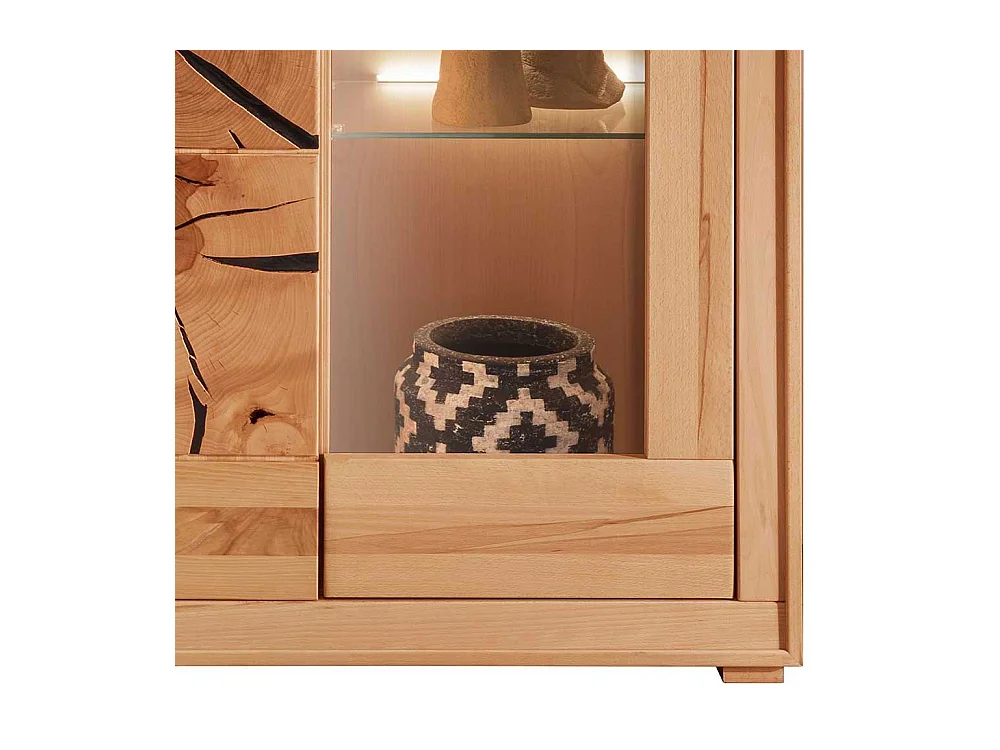 Wohnzimmer Vitrinenschrank massiv aus Kernbuche 135 cm hoch