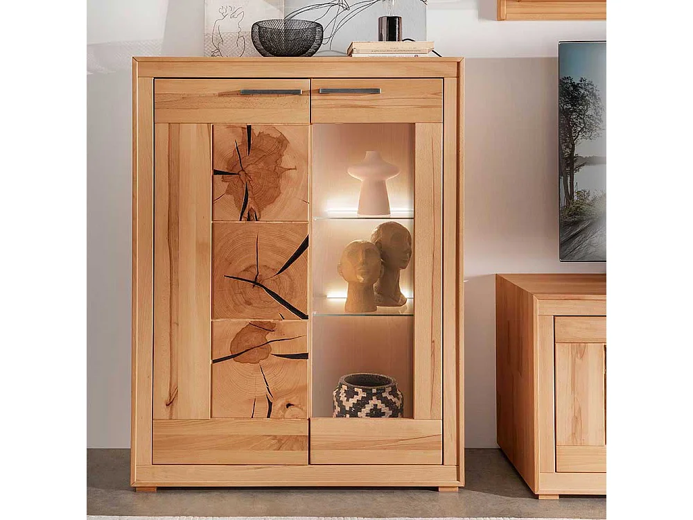 Wohnzimmer Vitrinenschrank massiv aus Kernbuche 135 cm hoch
