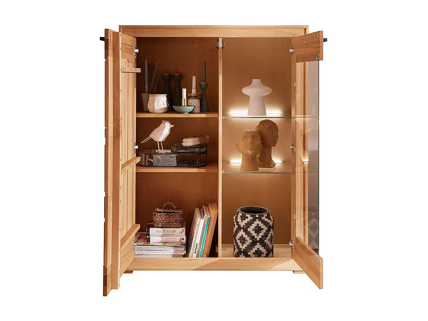 Wohnzimmer Vitrinenschrank massiv aus Kernbuche 135 cm hoch