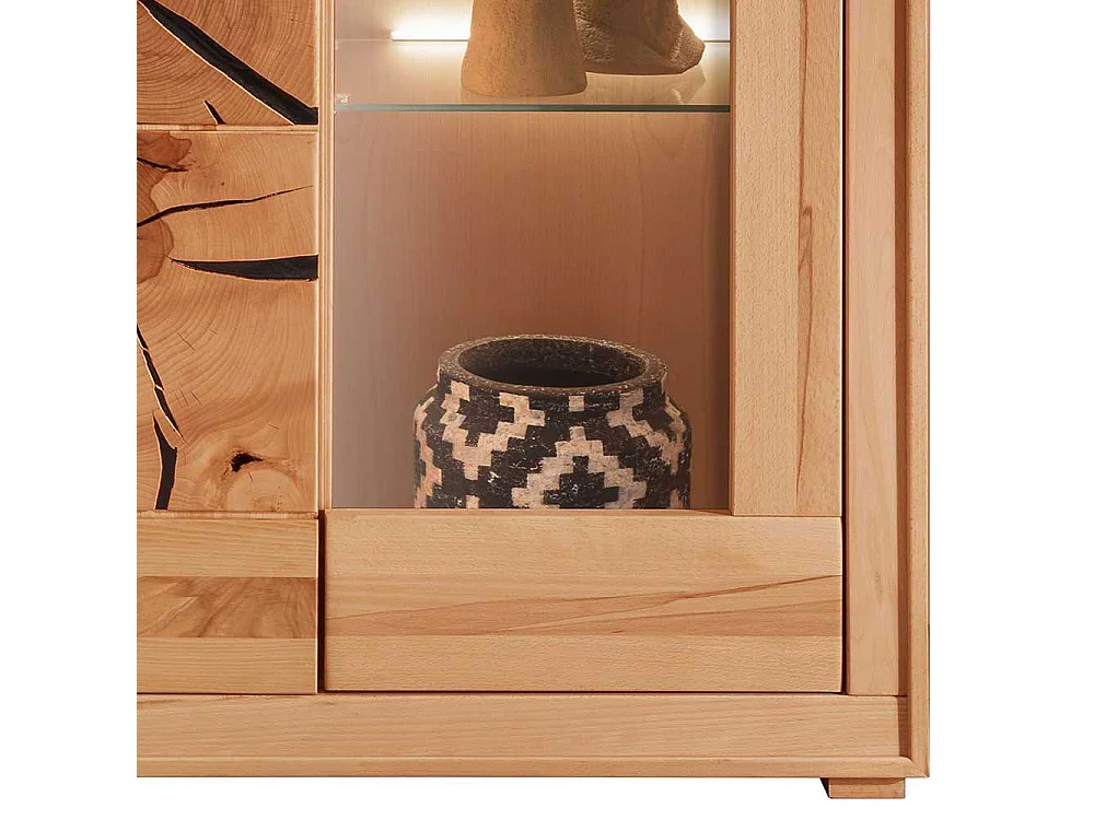 Wohnzimmer Vitrinenschrank massiv aus Kernbuche 135 cm hoch