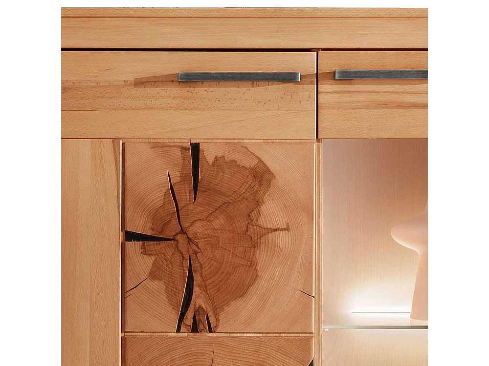 Wohnzimmer Vitrinenschrank massiv aus Kernbuche 135 cm hoch