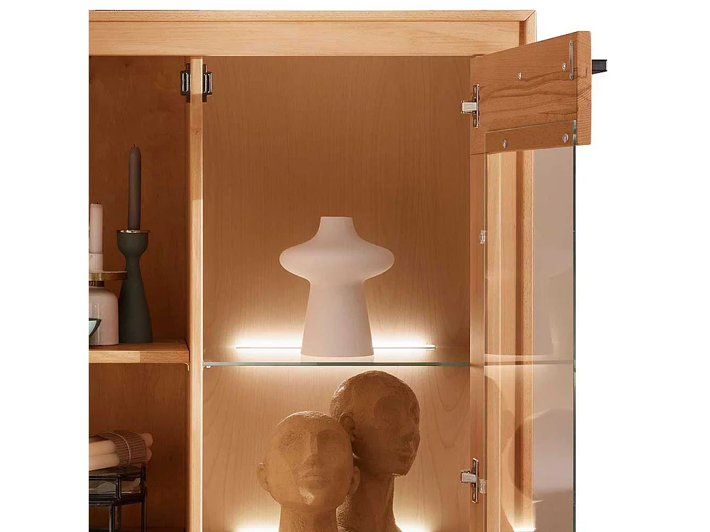 Wohnzimmer Vitrinenschrank massiv aus Kernbuche 135 cm hoch